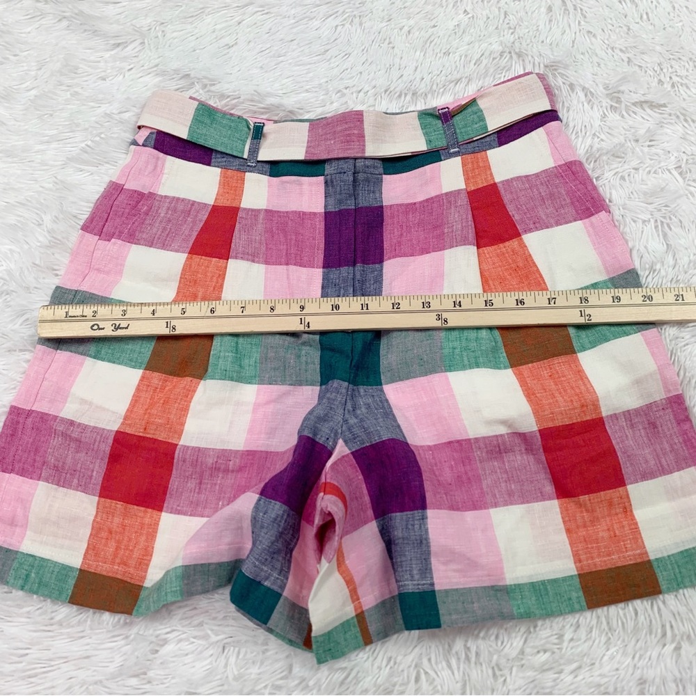 Boden Alma high rise Tie Waist Linen Shorts Bonbon Pink, Flambe Check - Picture 6 of 11